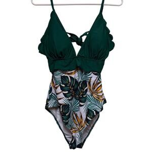 NWT Tropical PATPAT Swimsuit OnePiece Leaves Printed V Neck Swimwear  Size Large